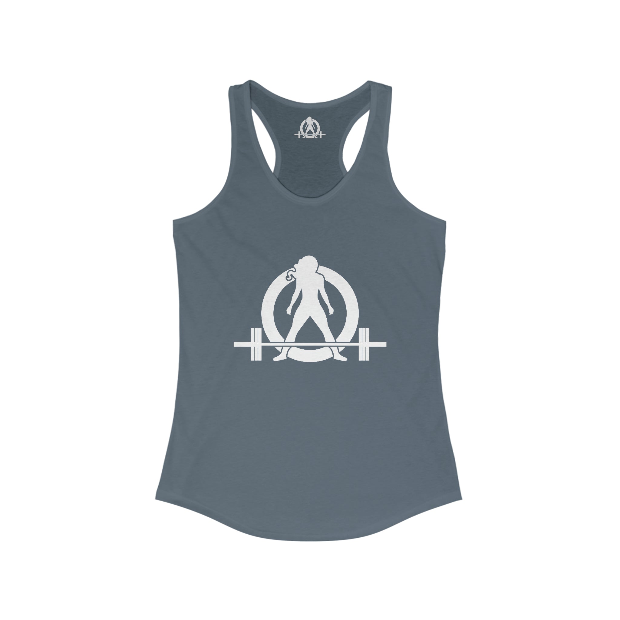 Cardio = Lift Weights Faster - Classic White Logo - Ideal Racerback Tank - Print on Front & Back