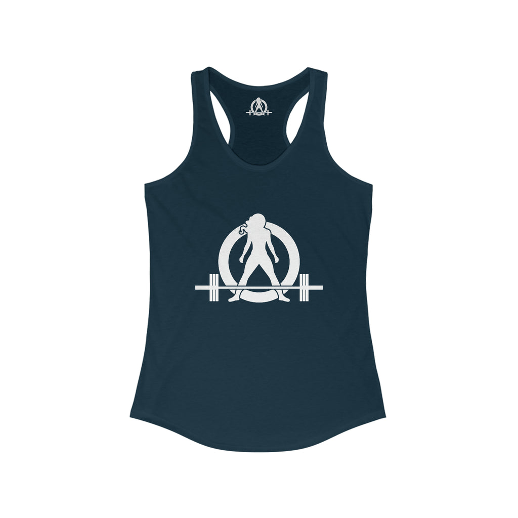 Cardio = Lift Weights Faster - Classic White Logo - Ideal Racerback Tank - Print on Front & Back