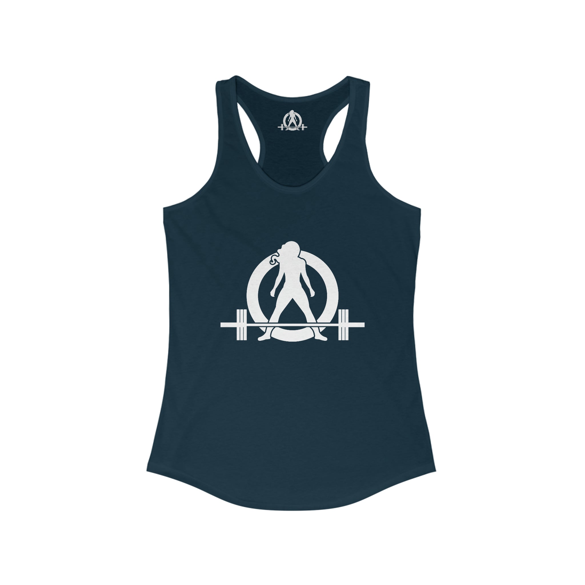 Cardio = Lift Weights Faster - Classic White Logo - Ideal Racerback Tank - Print on Front & Back