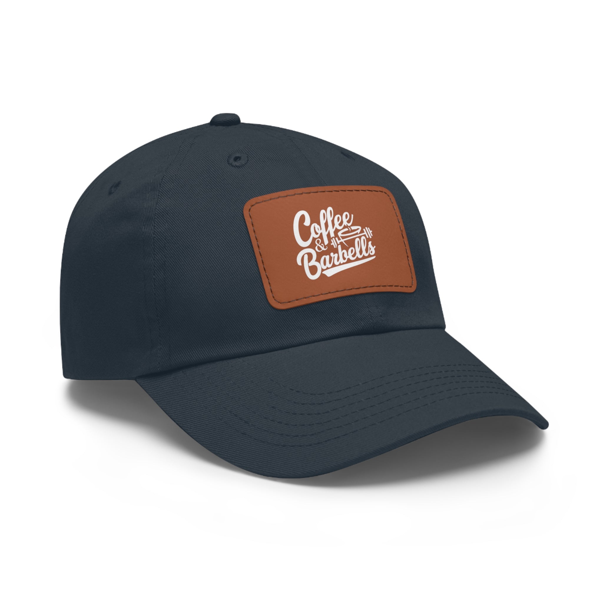 Coffee & Barbells - Dad Hat with Leather Patch (Rectangle) - White Font