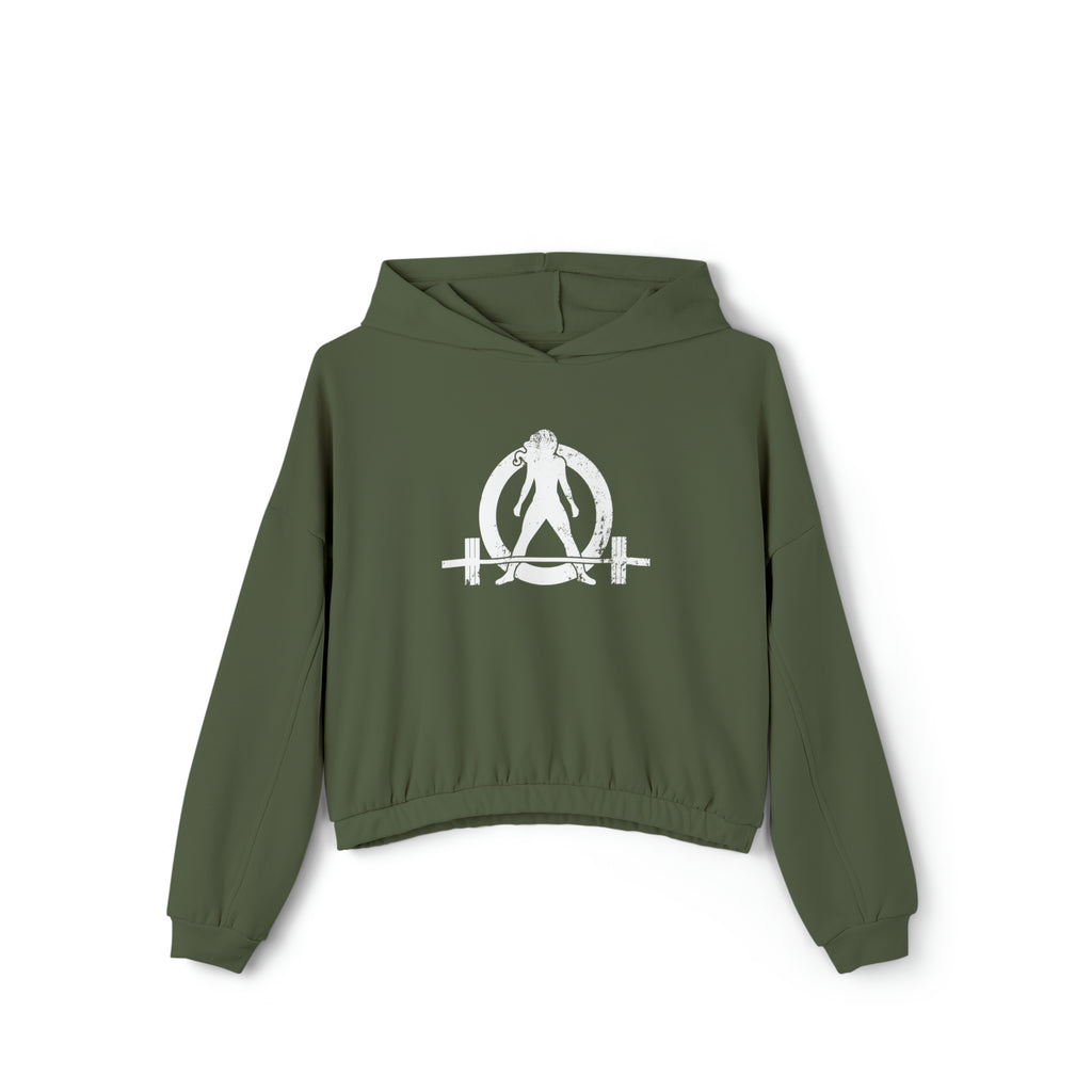 Women's Cinched Bottom Hoodie - White Distressed Logo