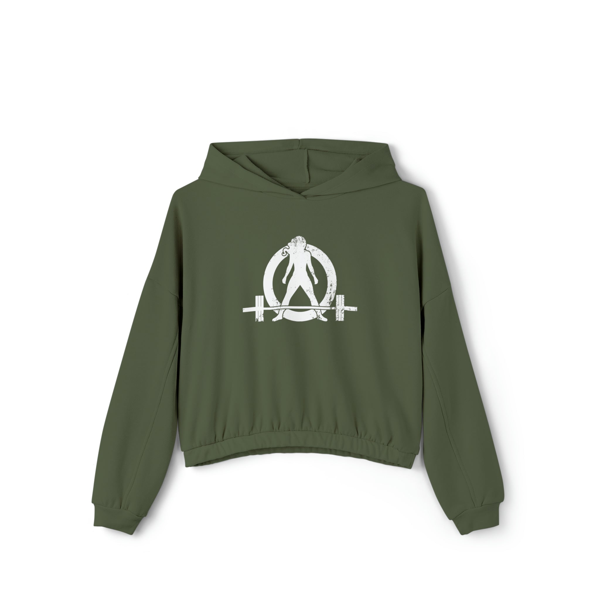 Women's Cinched Bottom Hoodie - White Distressed Logo