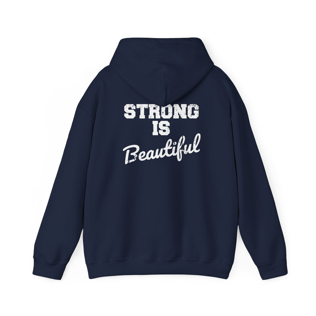 Strong Is Beautiful – Unisex Heavy Blend™ Hooded Sweatshirt (Distressed White Logo) 🤍💪