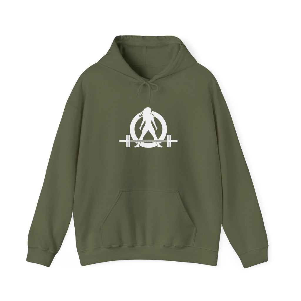I Could Squat You - Classic Logo White - Unisex Heavy Blend Hooded Sweatshirt Print on Front & Back