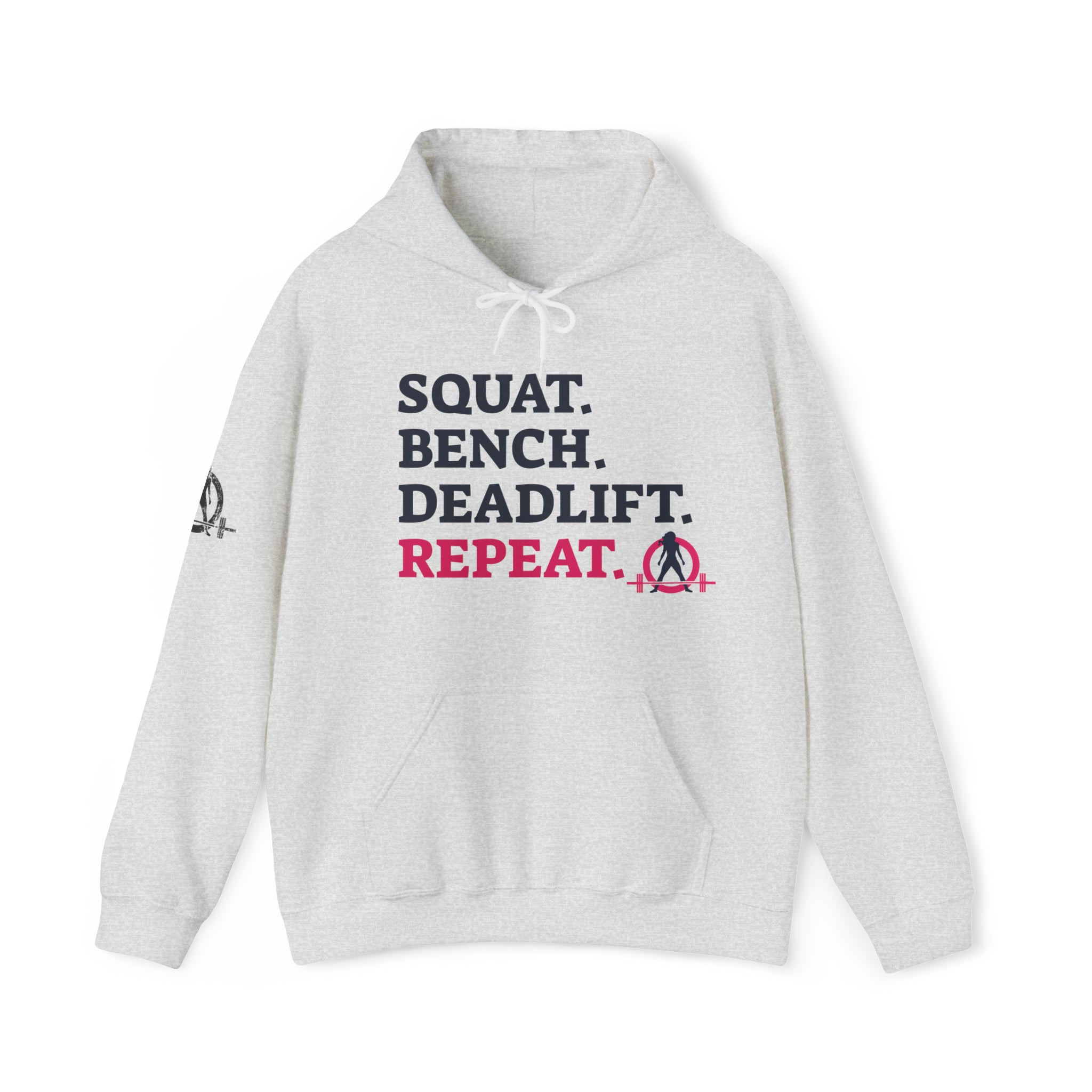 Squat Bench Deadlift Repeat - Unisex Heavy Blend Hooded Sweatshirt - Light WWLW Logo - Pink- Plain Black