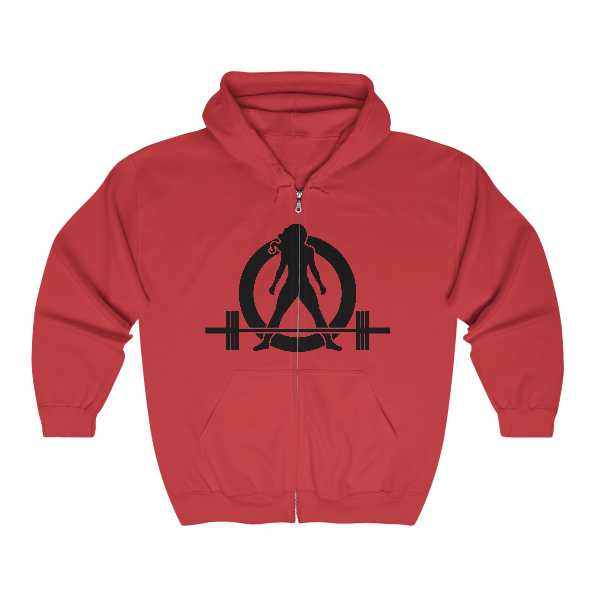 Unisex Heavy Blend Full Zip Hooded Sweatshirt - Front Chest Black Logo - Strong Is Beautiful on Back