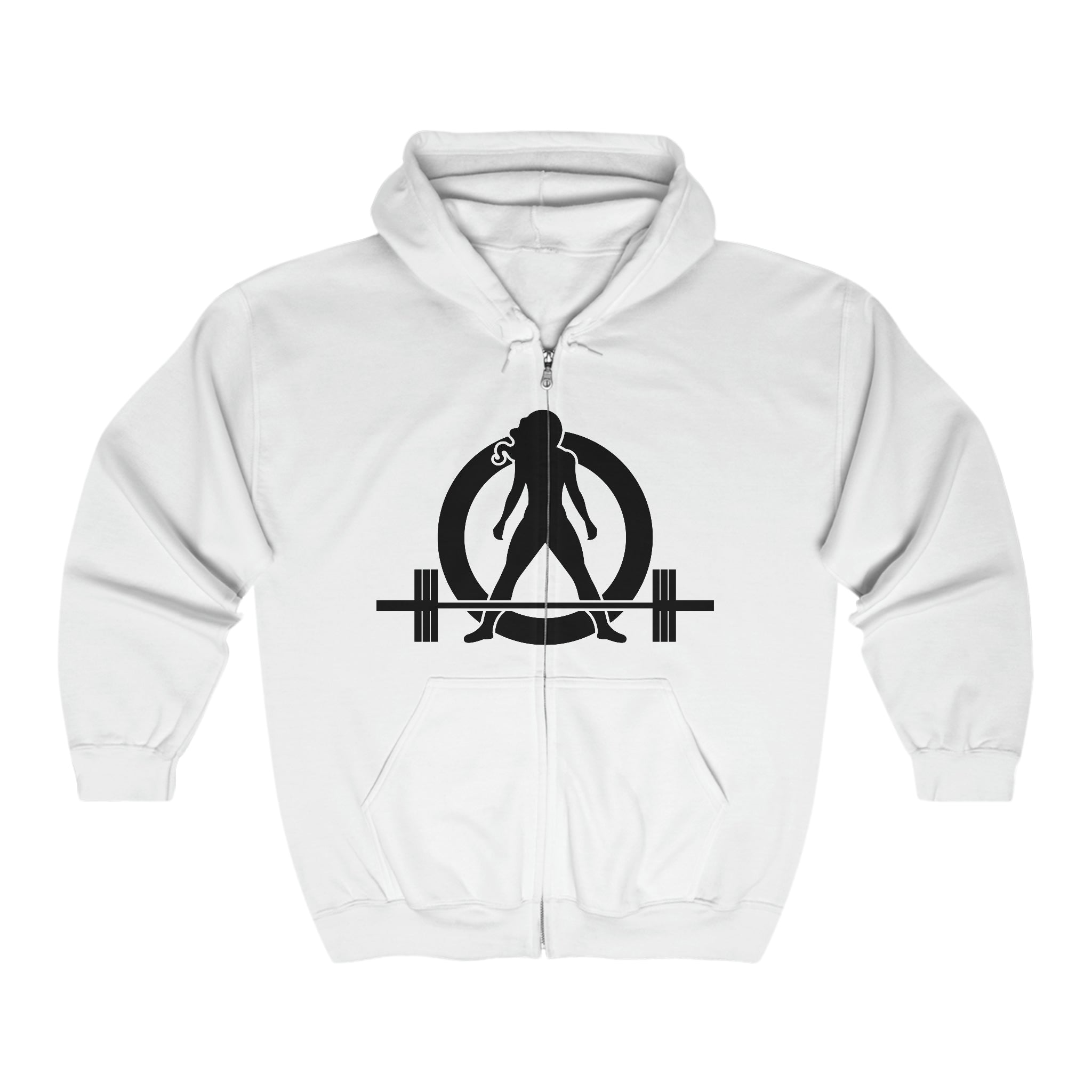 Unisex Heavy Blend Full Zip Hooded Sweatshirt - Front Chest Black Logo - Strong Is Beautiful on Back