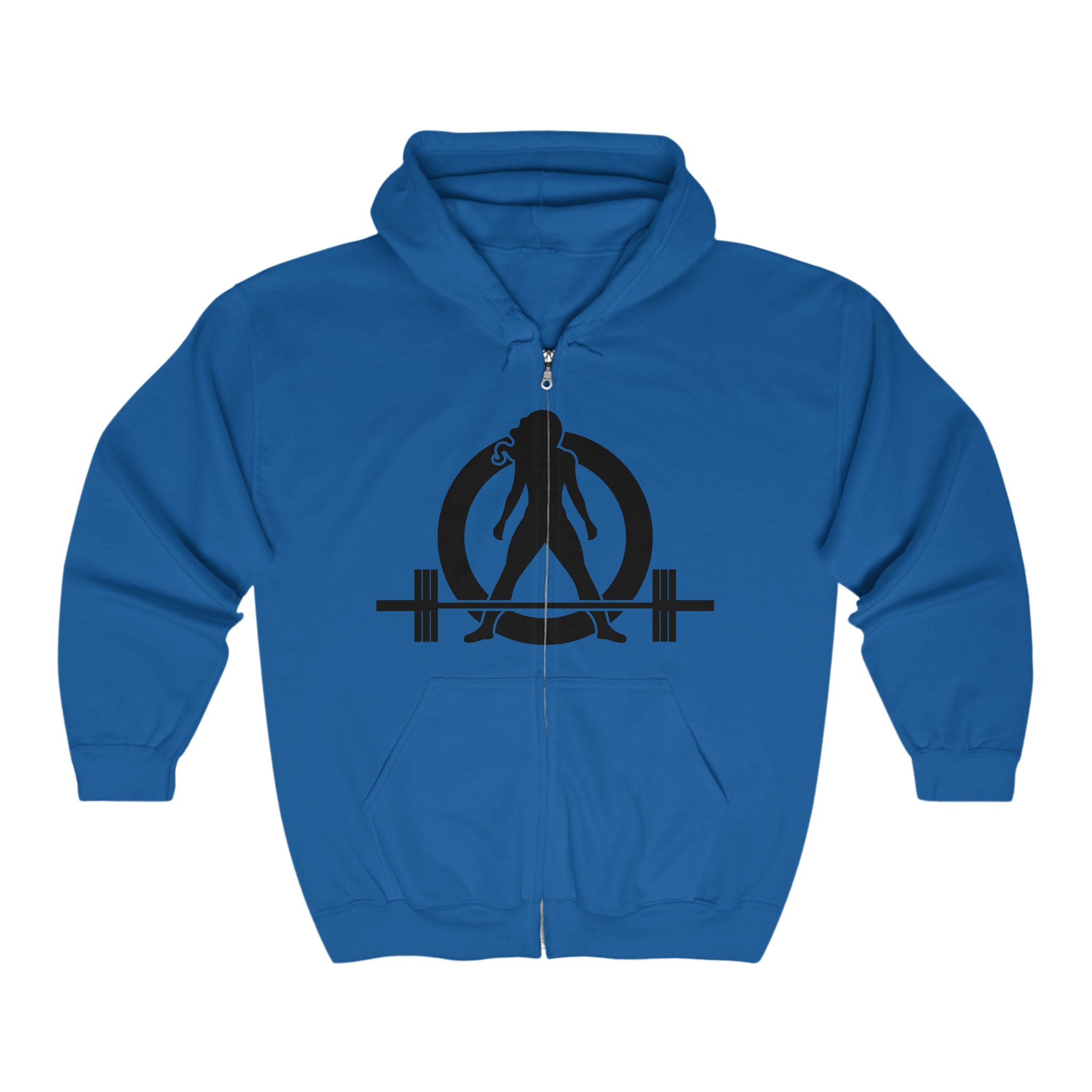 Unisex Heavy Blend Full Zip Hooded Sweatshirt - Front Chest Black Logo - Strong Is Beautiful on Back