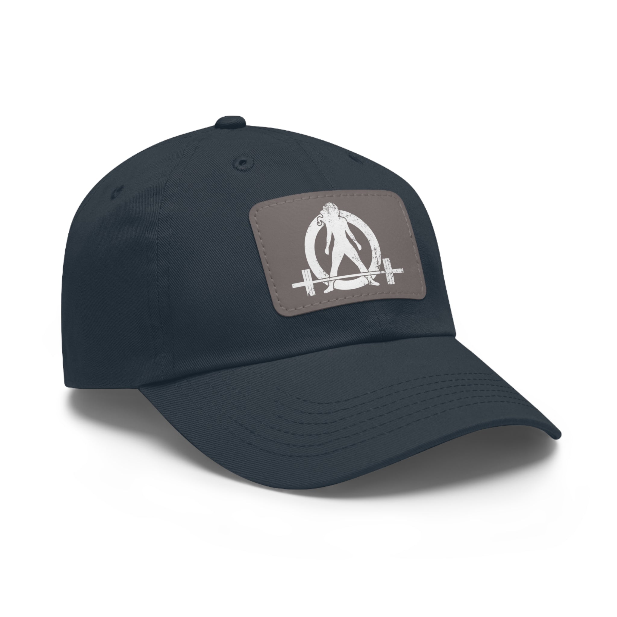 Distressed - Dad Hat with Leather Patch (Rectangle) - White Font