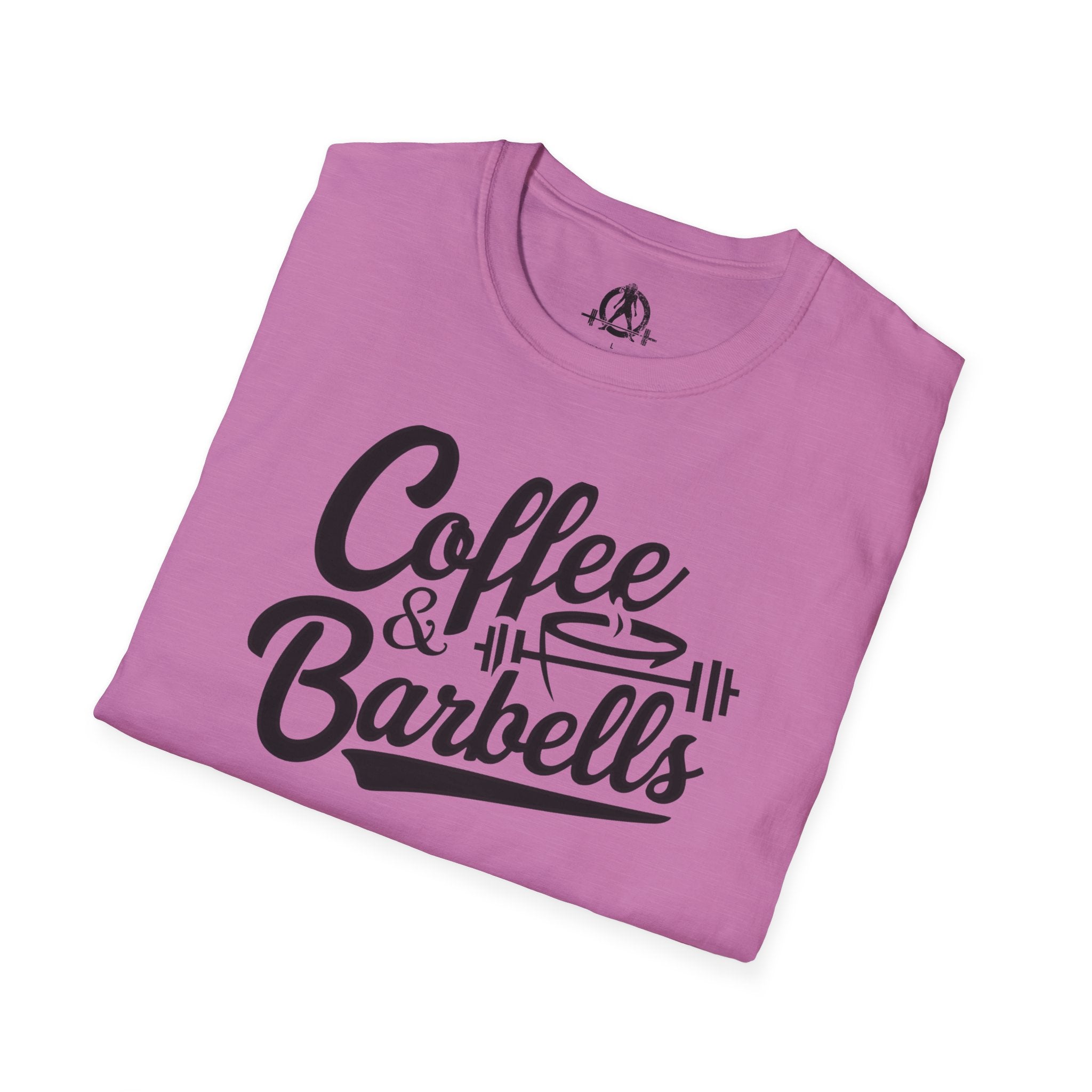 Coffee & Barbells - Unisex Softstyle T-Shirt - Black Print on Front Plain Back