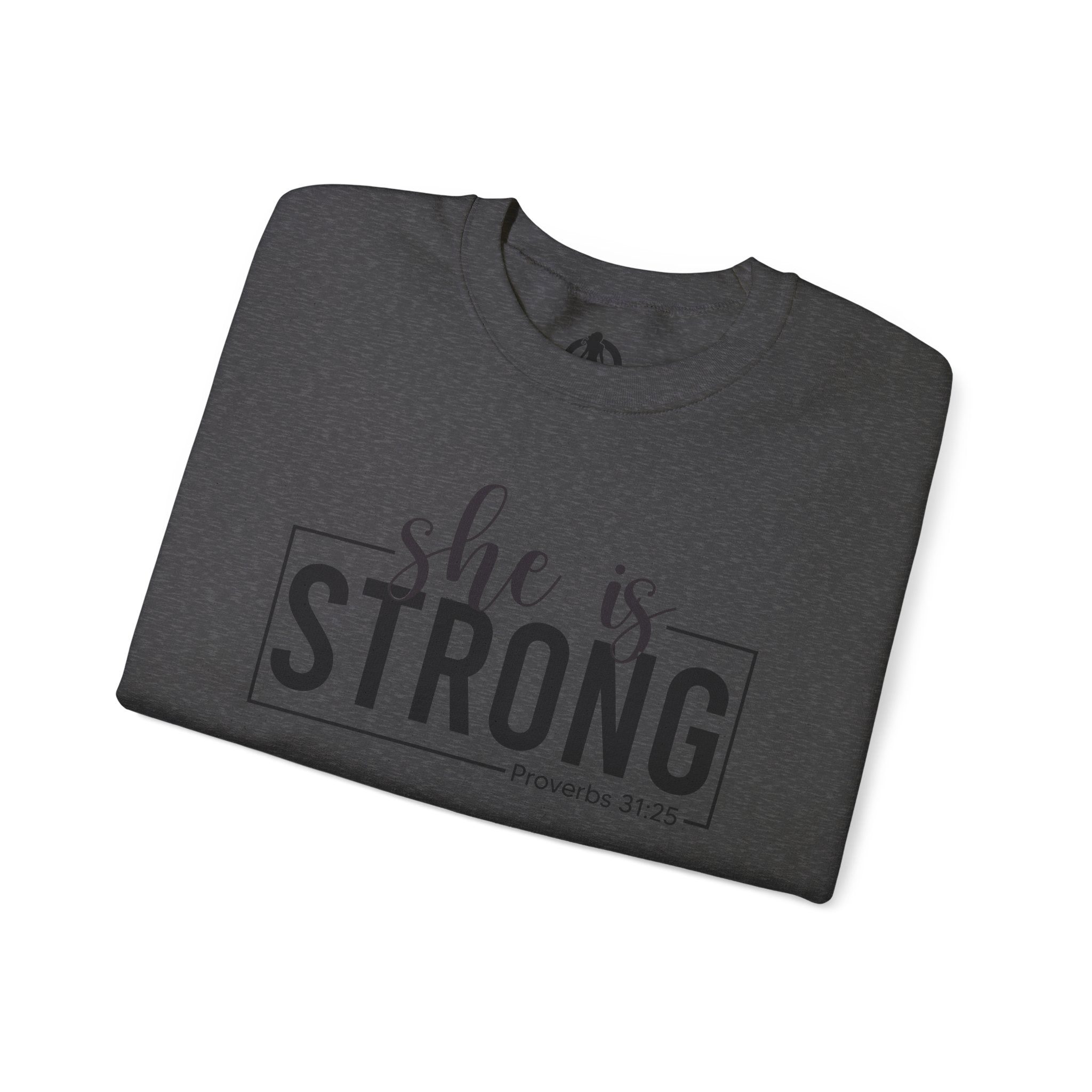 She is STRONG - Unisex Heavy Blend™ Crewneck Sweatshirt - Front Black Logo - Plain Back