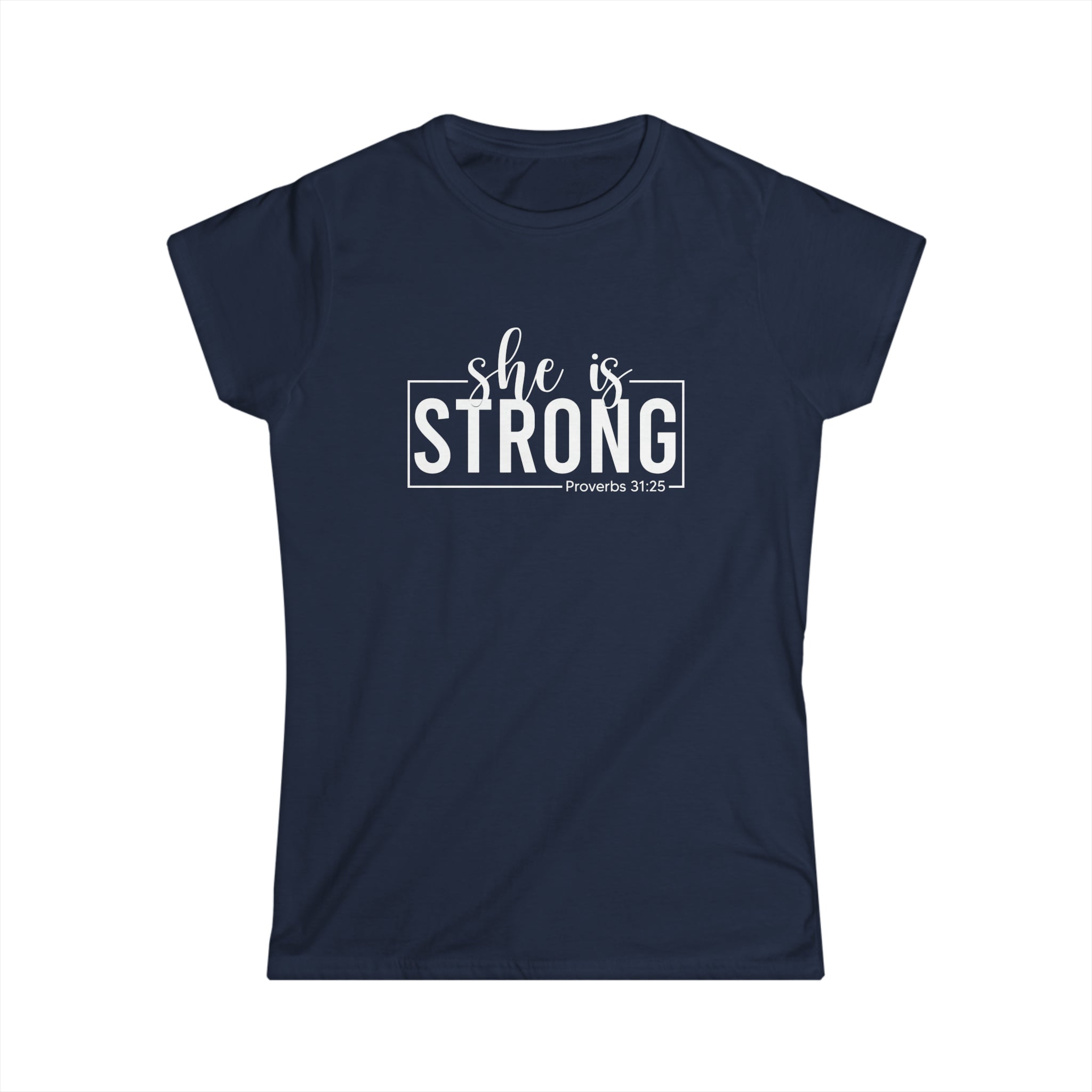She is STRONG - Women's Softstyle Tee - Front Print White