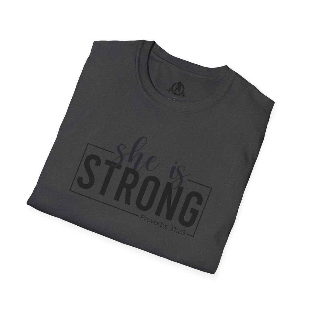 She Is STRONG - Unisex Softstyle T-Shirt - Front Black Print