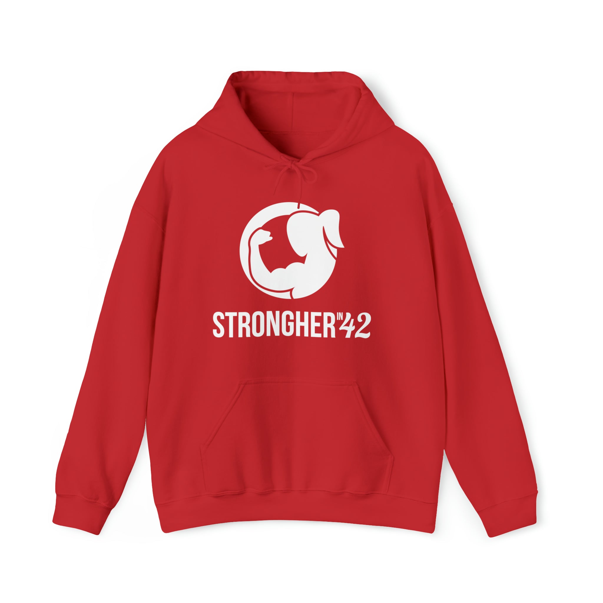 Strong Her in 42 - Classic Logo White - Unisex Heavy Blend Hooded Sweatshirt