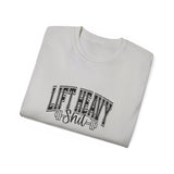 Lift Heavy Shit - Unisex Ultra Cotton Tee - Front Black Logo - Plain Back