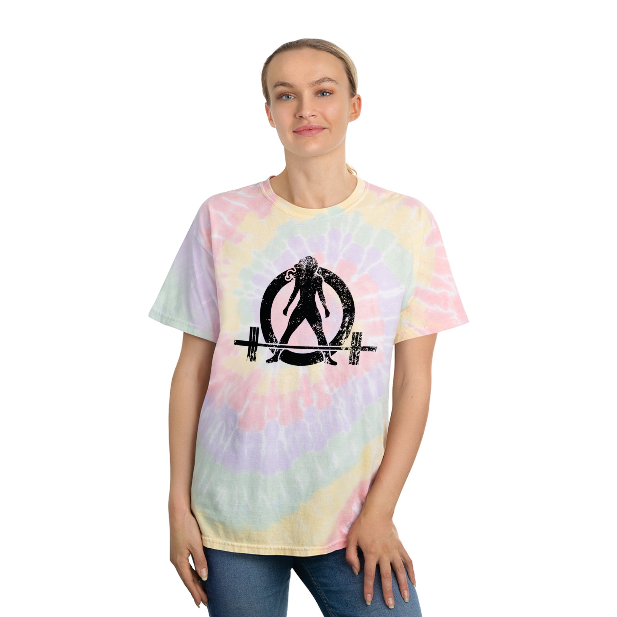 Tie-Dye Tee, Spiral - Distressed Black Logo