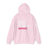 Squat Bench Deadlift Repeat - Unisex Heavy Blend Hooded Sweatshirt - Dark White Logo - Pink - SBDR on BACK