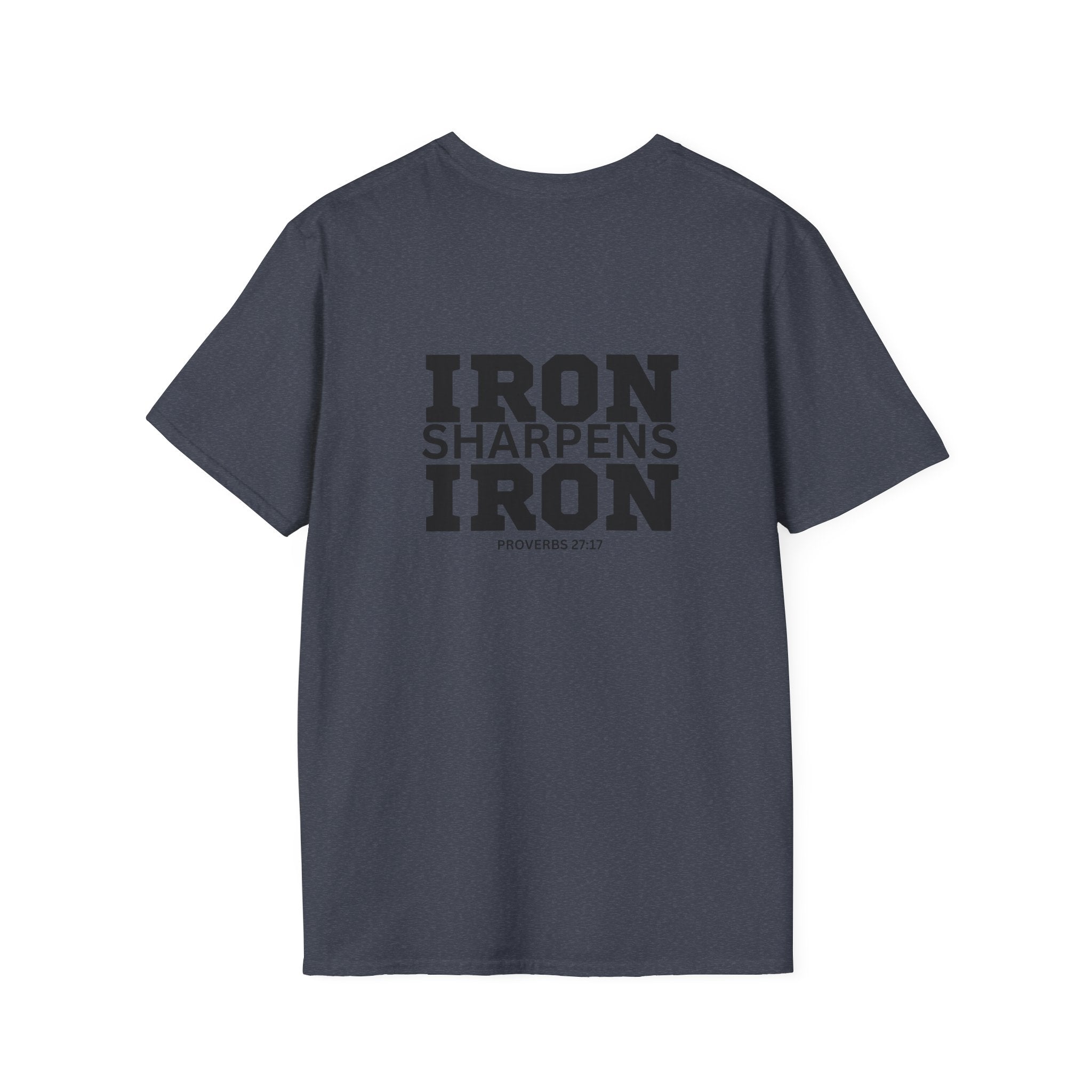 Iron Sharpens Iron - Unisex Softstyle T-Shirt - Black Logo Front & Back
