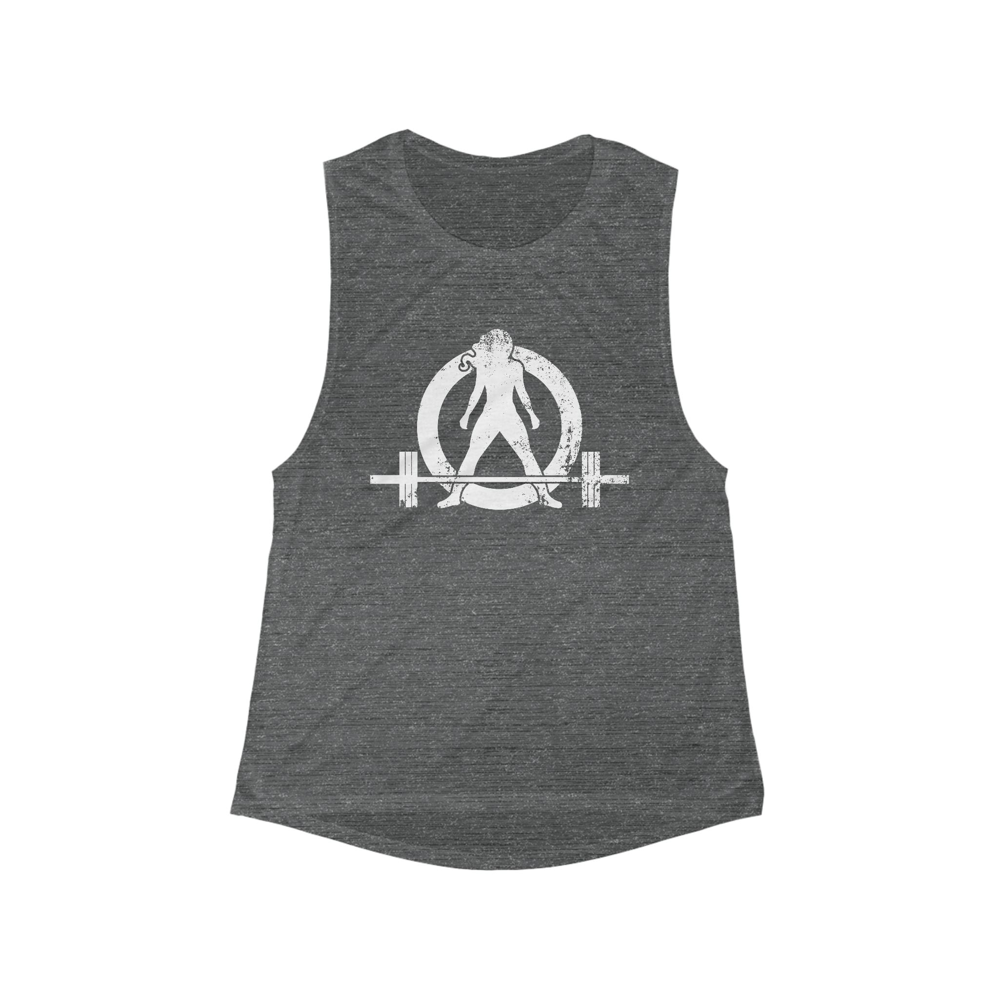 Women's Flowy Scoop Muscle Tank - White Distressed Logo