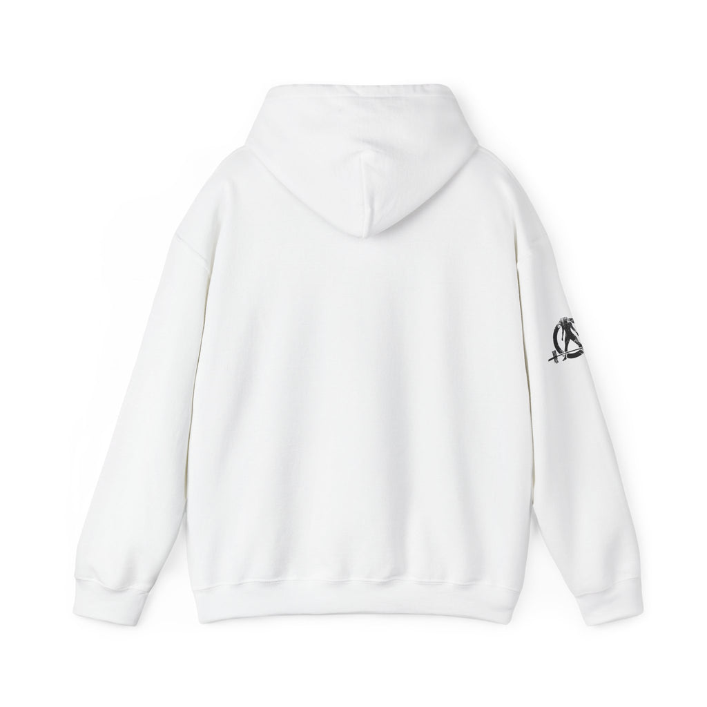Lift Heavy Swing Fast - Unisex Heavy Blend Hooded Sweatshirt - Black Logo - Right Shoulder - Plain Back