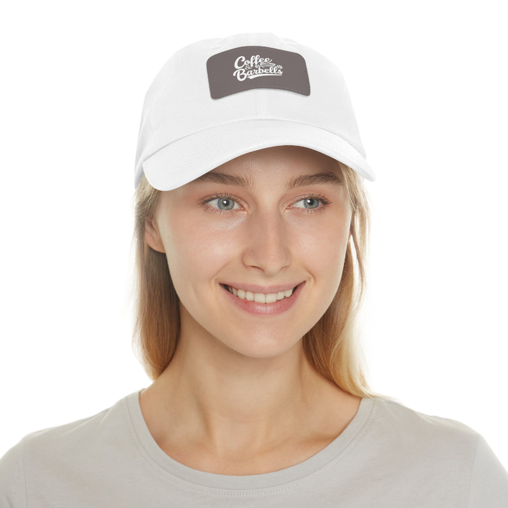 Coffee & Barbells - Dad Hat with Leather Patch (Rectangle) - White Font