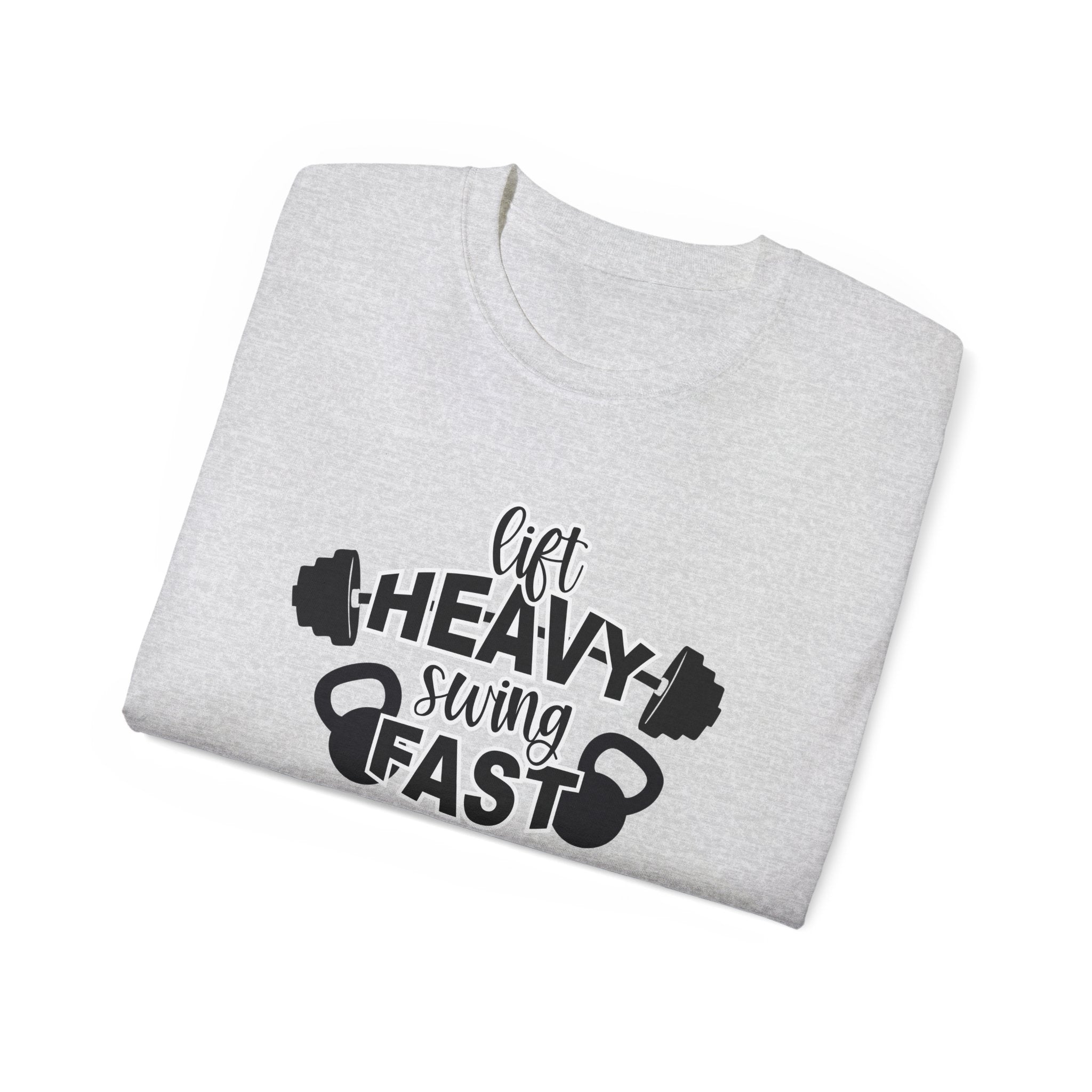 Lift Heavy Swing Fast - Unisex Ultra Cotton Tee - Black Logo Plain Back