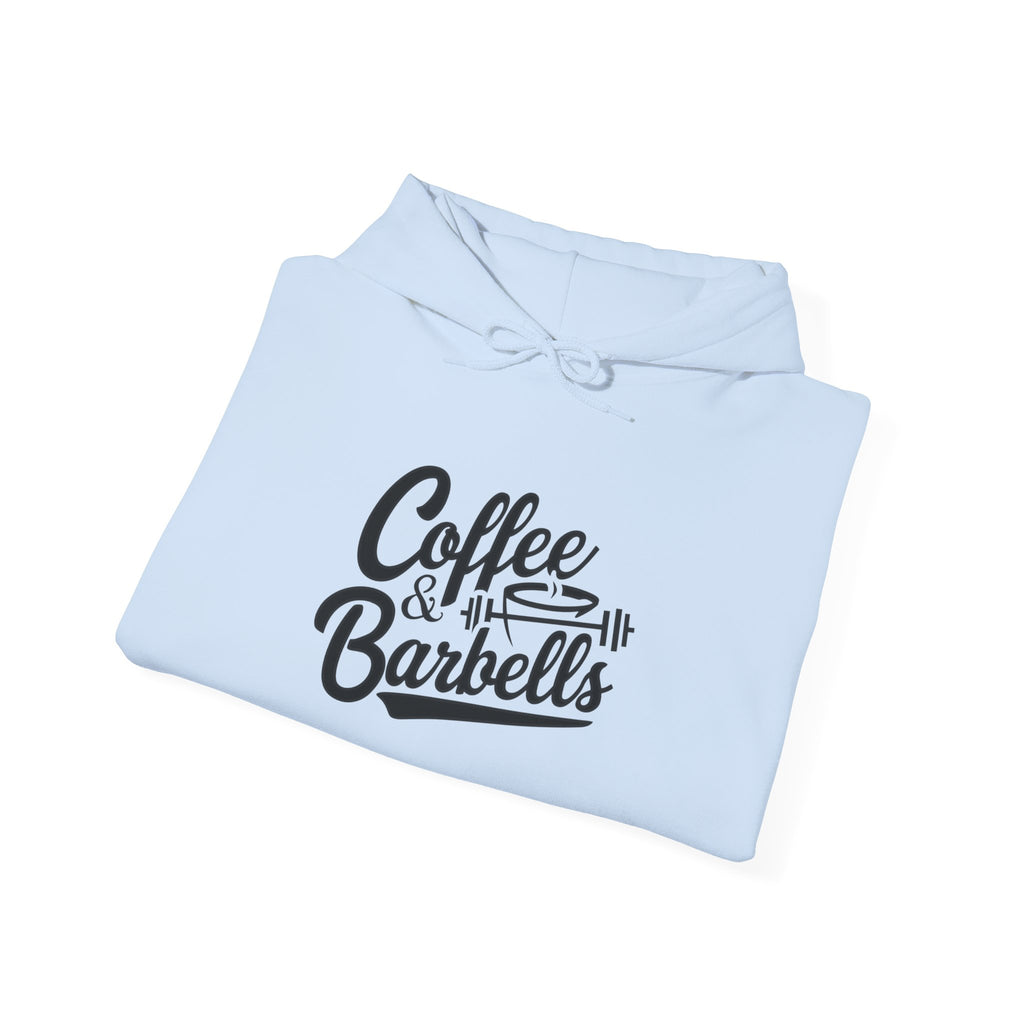 Coffee & Barbells  - Unisex Heavy Blend Hooded Sweatshirt - Black Logo on Front & Right Sleeve