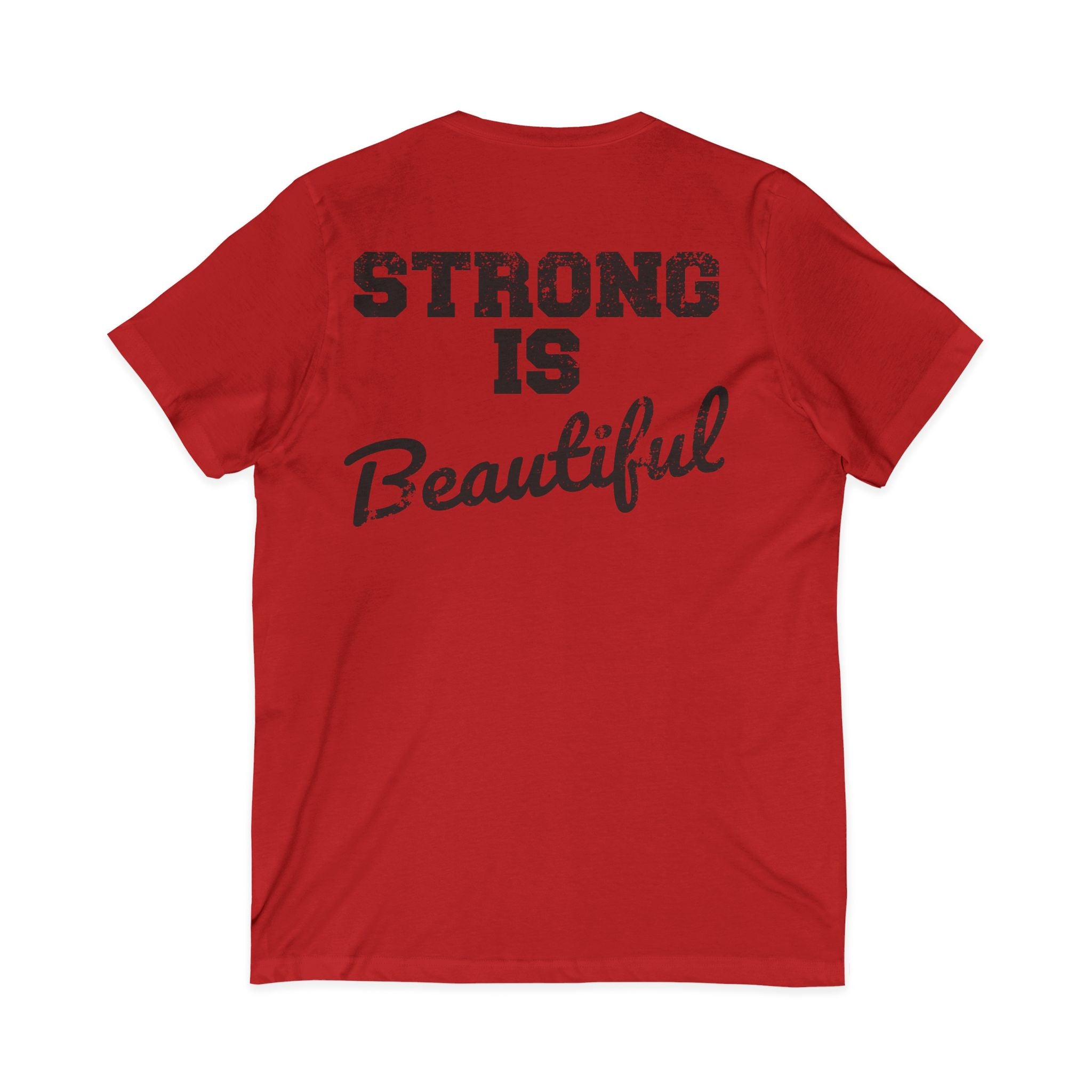 Strong Is Beautiful - Distressed Black Logo - Unisex Jersey Short Sleeve V-Neck Tee
