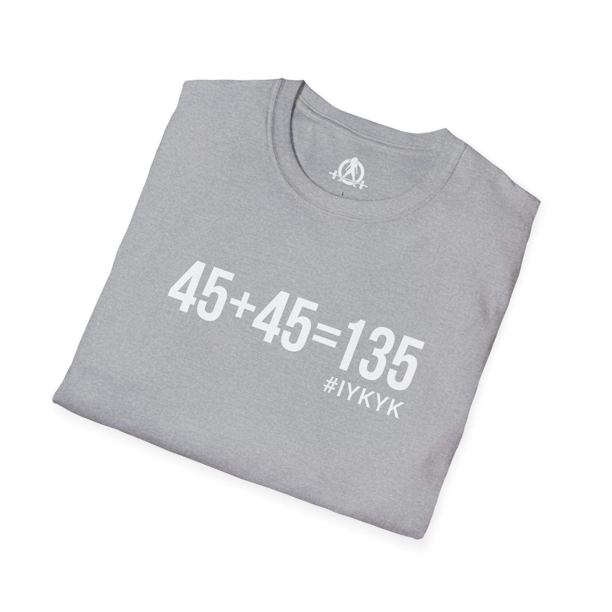 45 + 45 = 135  - Unisex Softstyle T-Shirt - Print on Front Plain Back