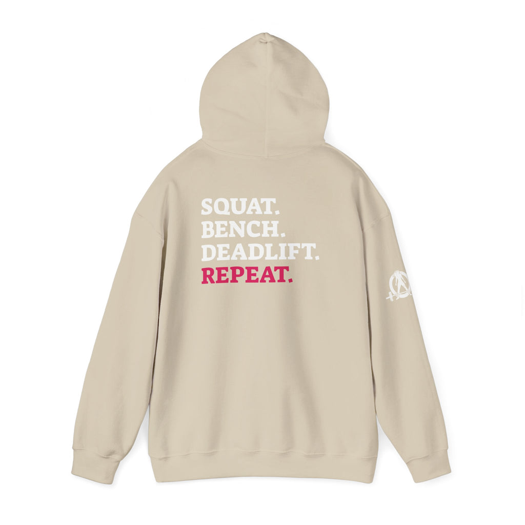 WWLW “Squat • Bench • Deadlift • Repeat” Hoodie - White Logo on Back