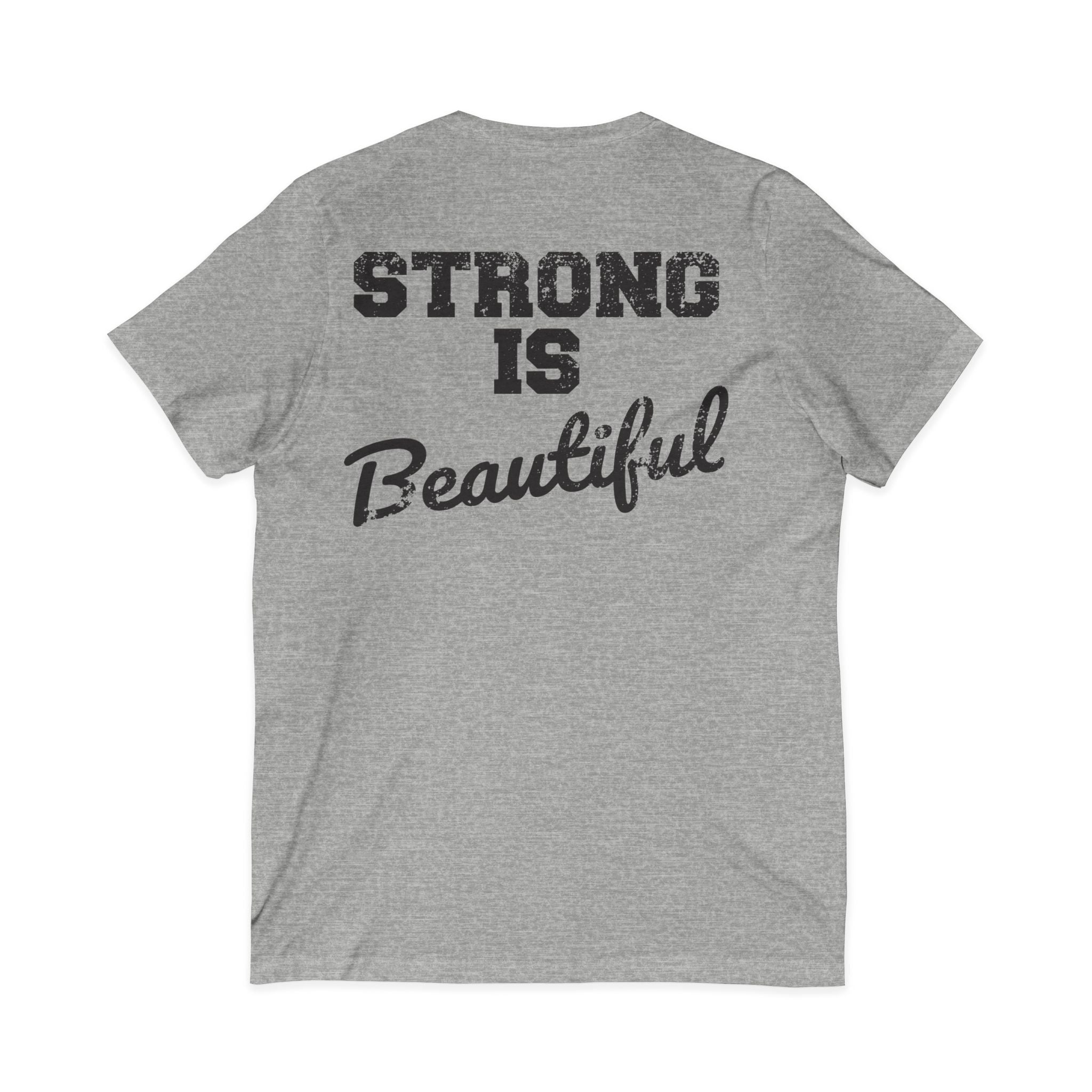 Strong Is Beautiful - Distressed Black Logo - Unisex Jersey Short Sleeve V-Neck Tee