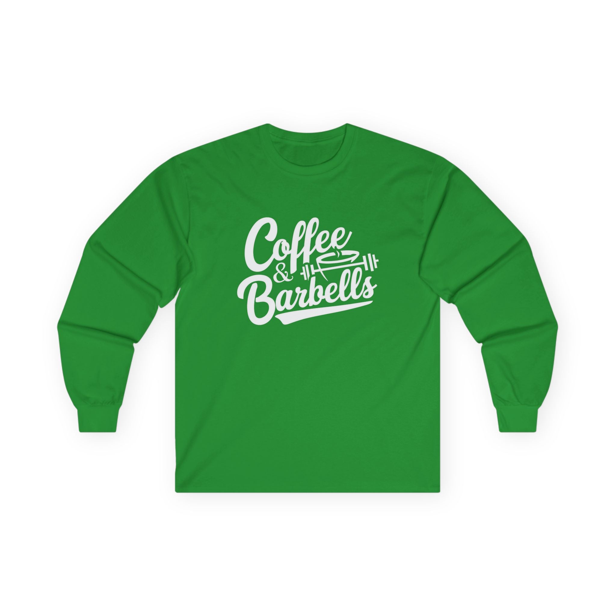 Coffee & Barbells - Unisex Ultra Cotton Long Sleeve Tee - White Front Logo Plain Back