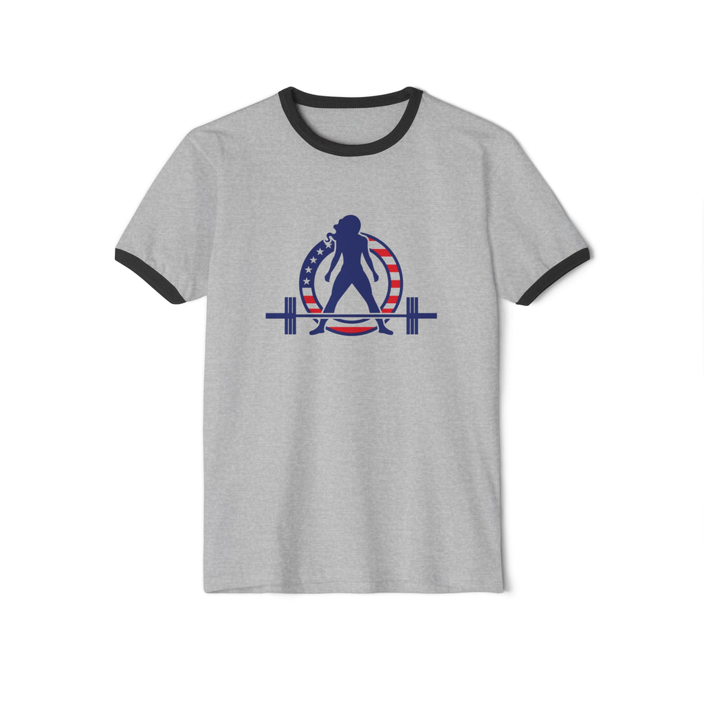 USA Collection - Unisex Cotton Ringer T-Shirt - Logo Front Plain Back