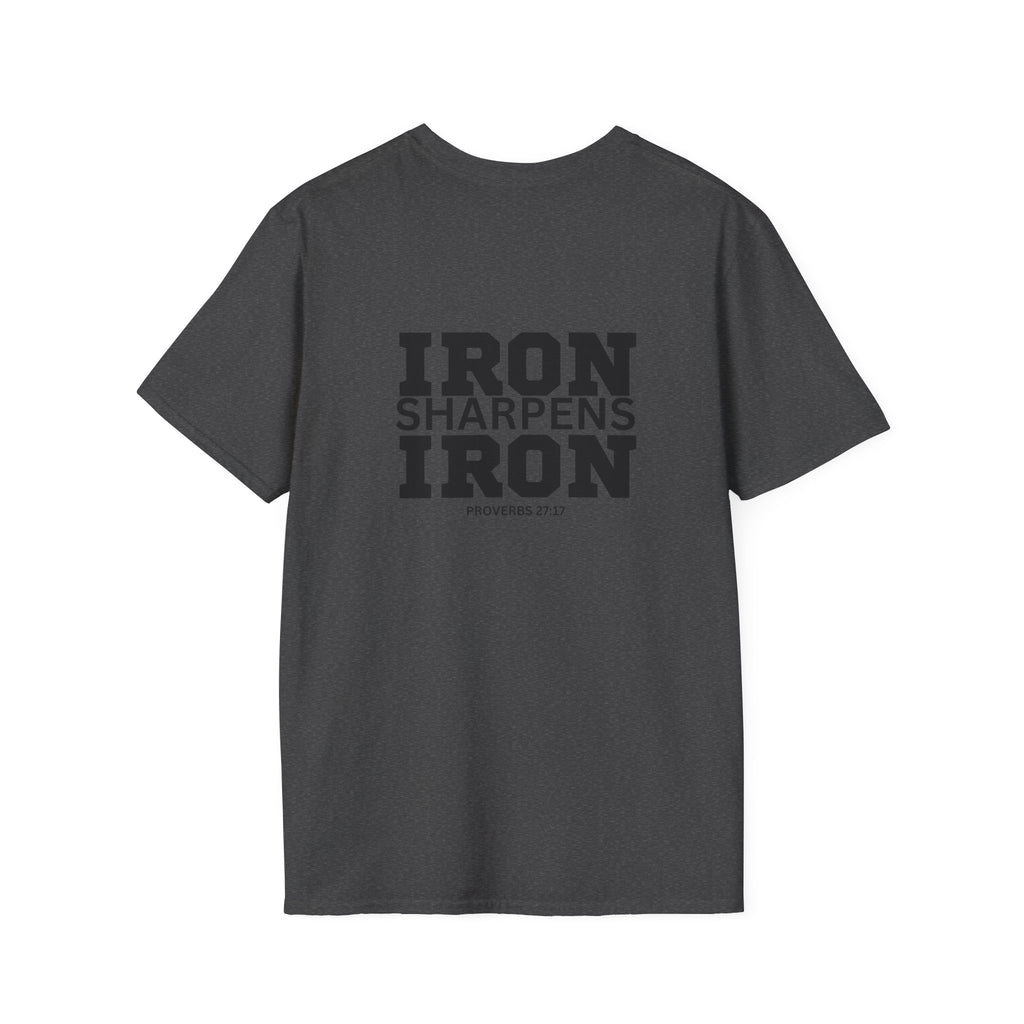 Iron Sharpens Iron - Unisex Softstyle T-Shirt - Black Logo Front & Back