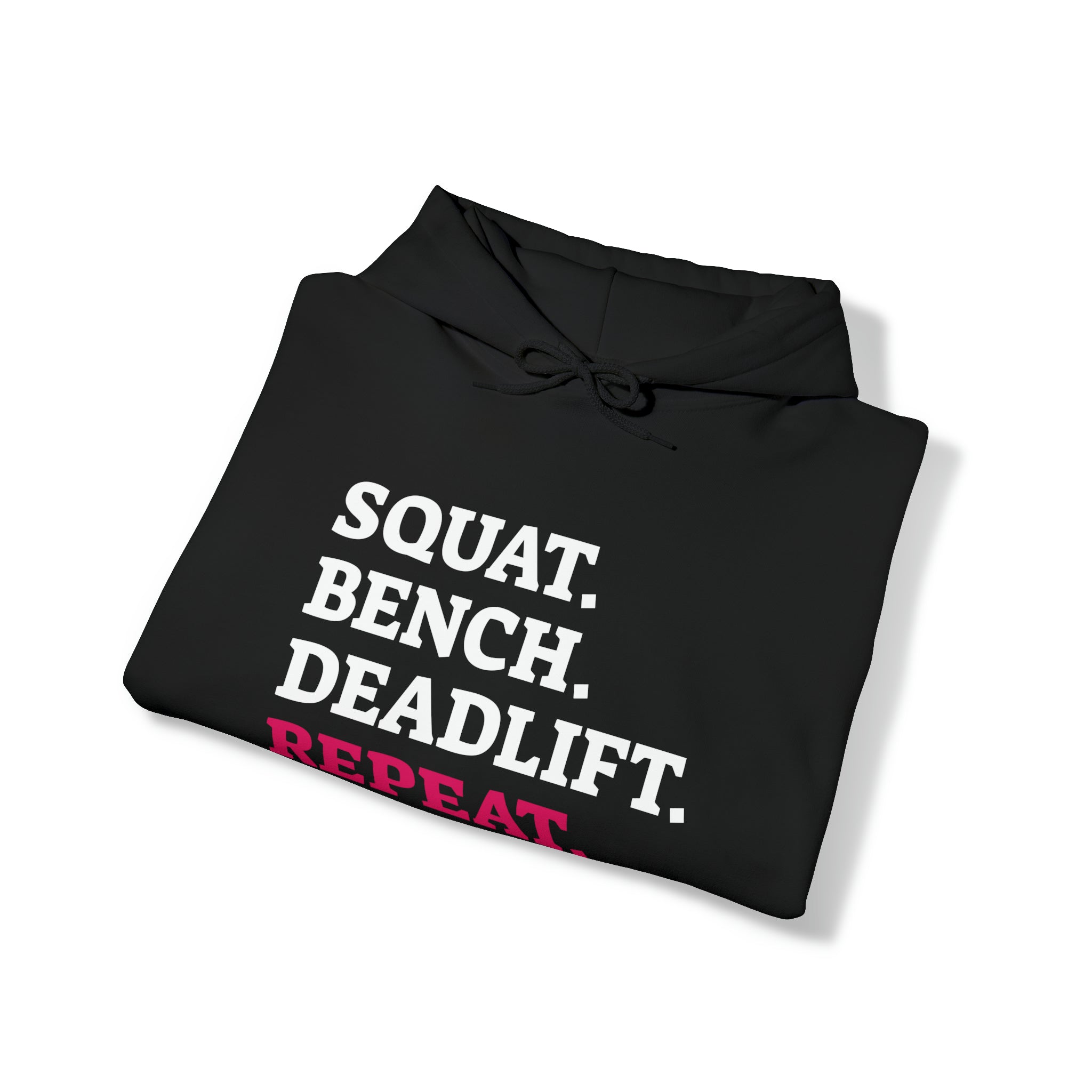 Squat Bench Deadlift Repeat - Unisex Heavy Blend Hooded Sweatshirt - Dark Logo - Pink - Plain Black