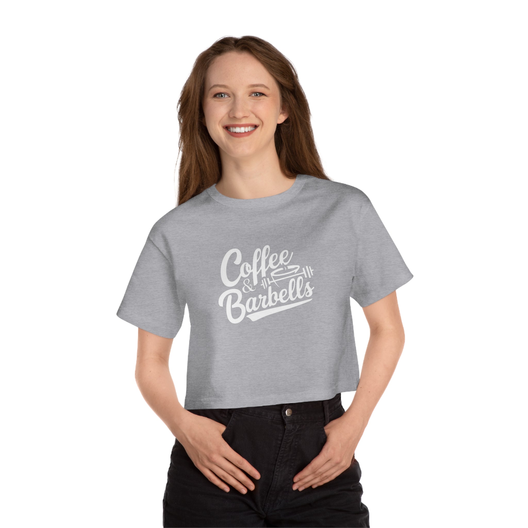 Coffee & Barbells - Champion Women's Heritage Cropped T-Shirt - White Logo