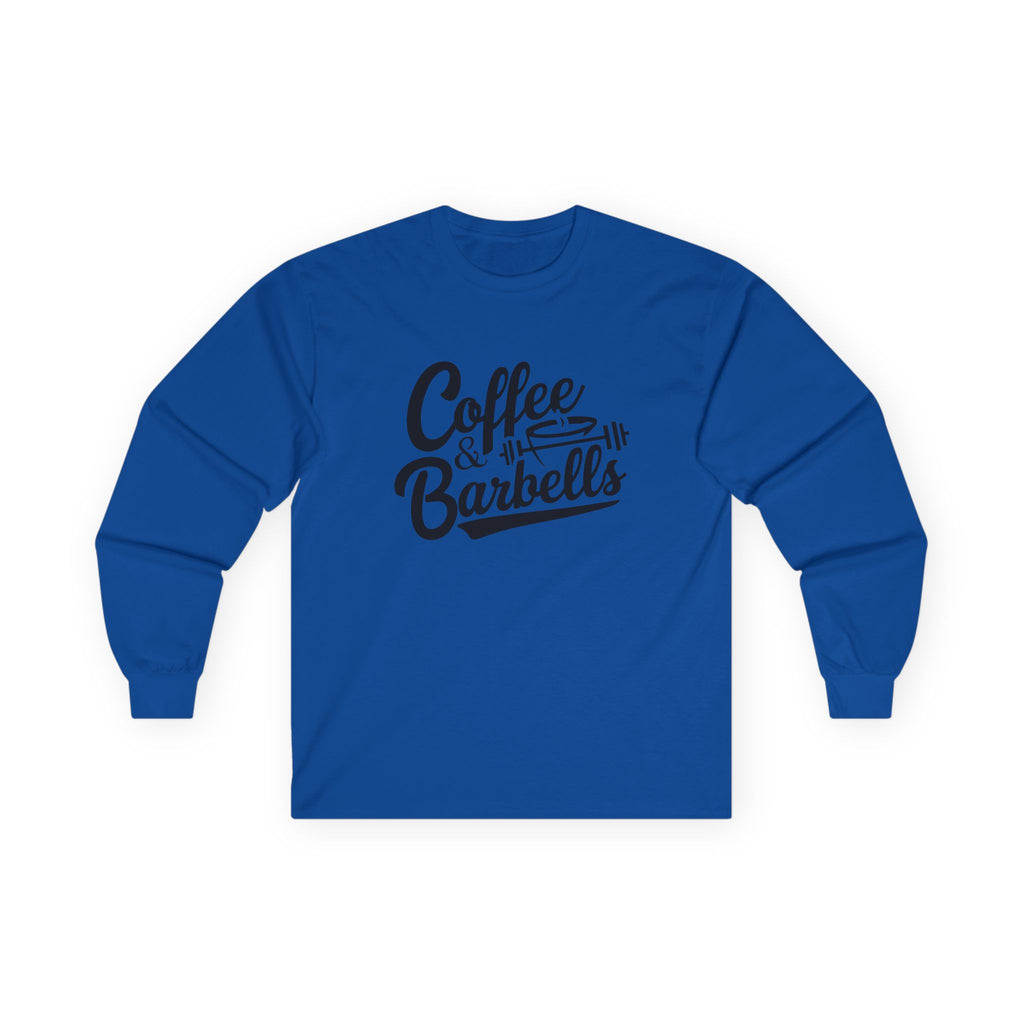 Coffee & Barbells - Unisex Ultra Cotton Long Sleeve Tee - Black Front Logo Plain Back