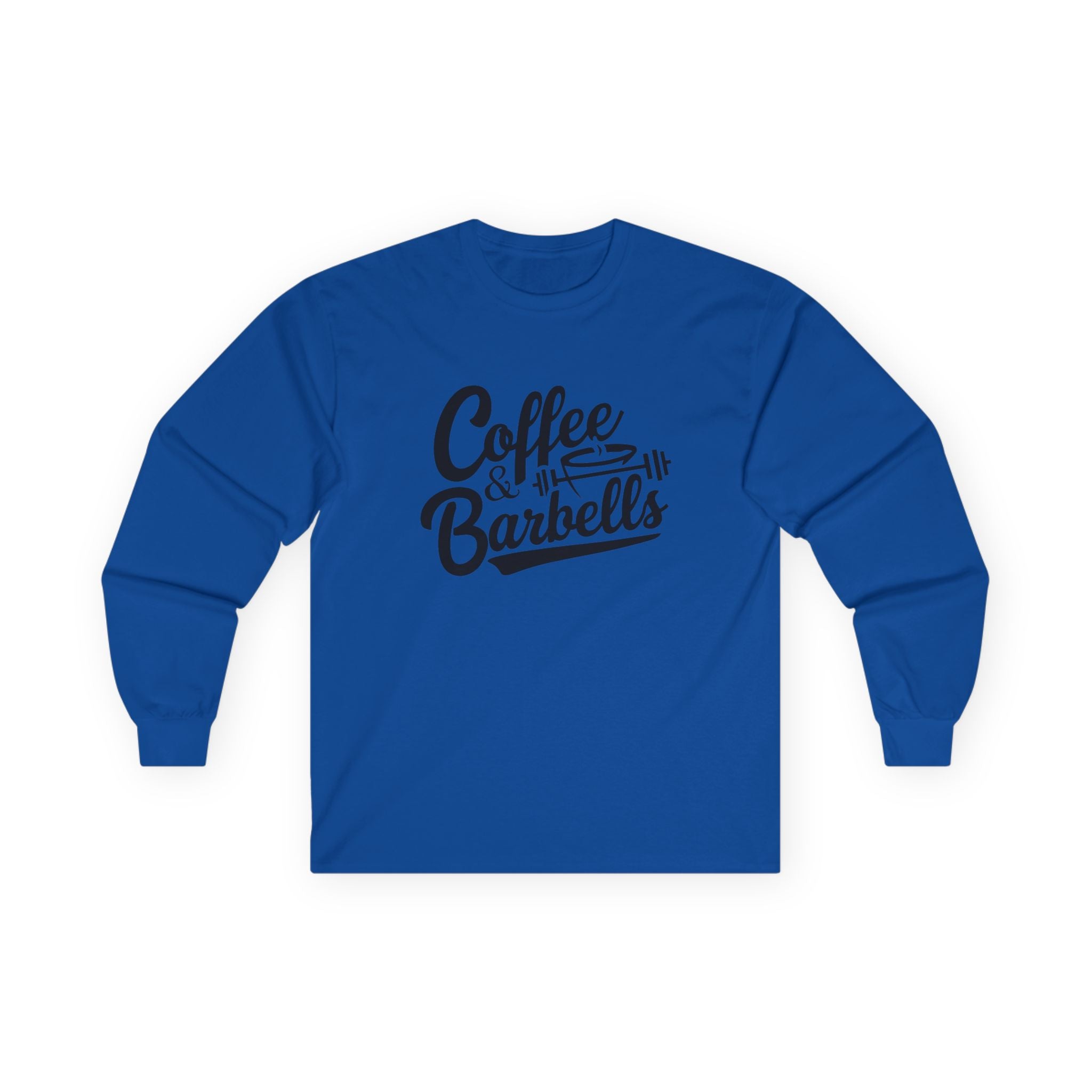 Coffee & Barbells - Unisex Ultra Cotton Long Sleeve Tee - Black Front Logo Plain Back