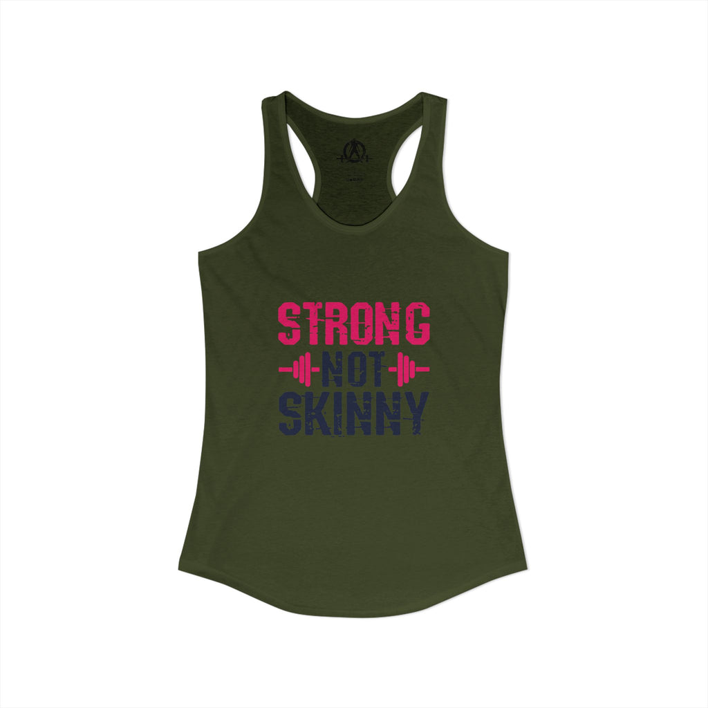 Strong Not Skinny - Color Distressed Logo - Women's Ideal Racerback Tank - Front & Back Print