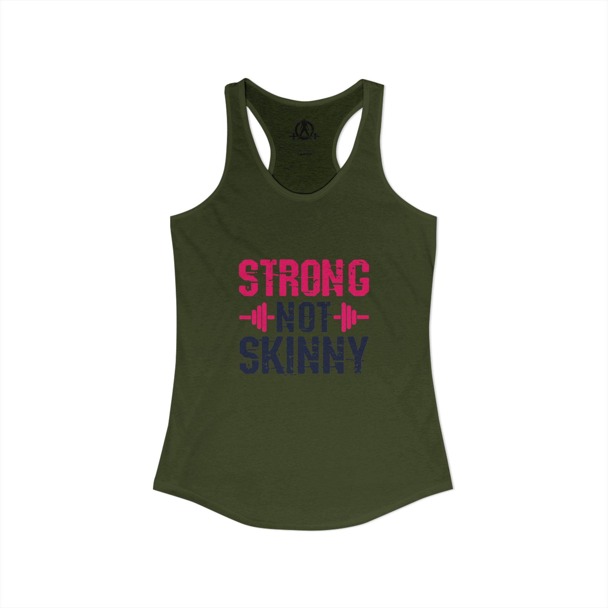 Strong Not Skinny - Color Distressed Logo - Women's Ideal Racerback Tank - Front & Back Print