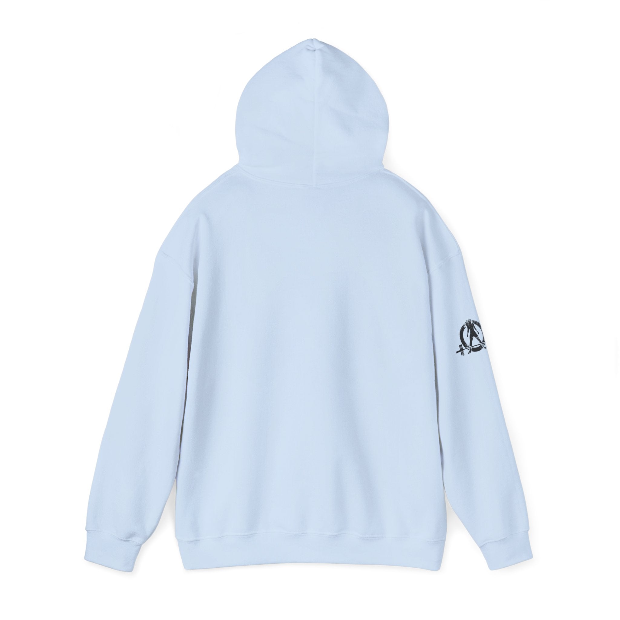 Lift Heavy Swing Fast - Unisex Heavy Blend Hooded Sweatshirt - Black Logo - Right Shoulder - Plain Back