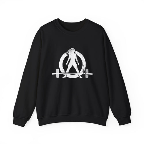 ALL I NEED IS COFFEE and a Barbell - Unisex Heavy Blend™ Crewneck Sweatshirt - Distressed Logo - Front & Back