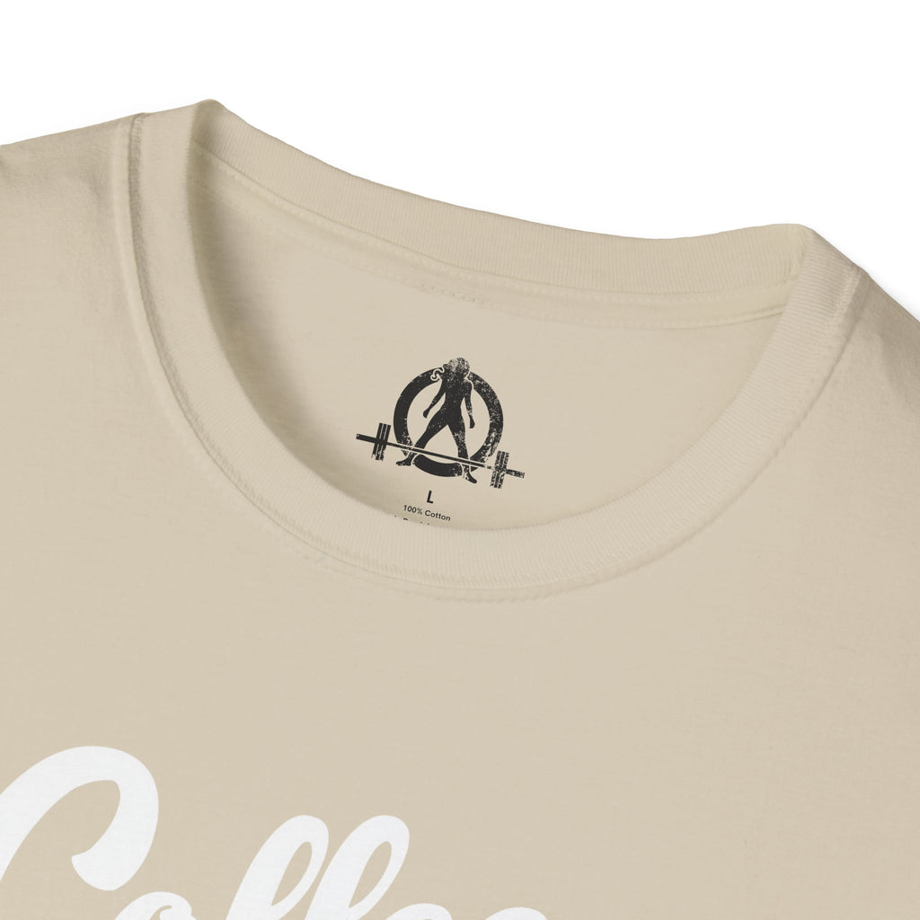 Coffee & Barbells - Unisex Softstyle T-Shirt - White Print on Front Plain Back