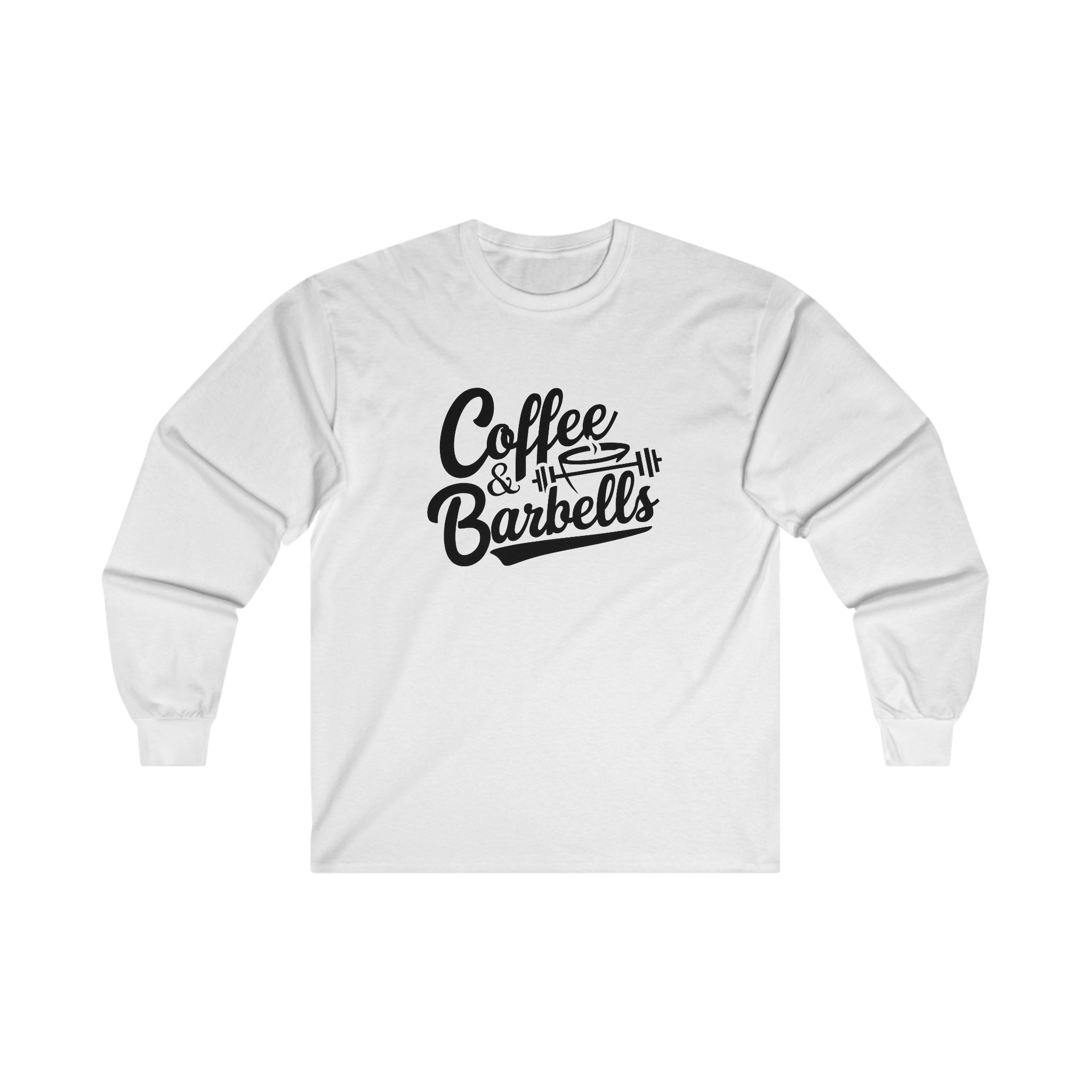 Coffee & Barbells - Unisex Ultra Cotton Long Sleeve Tee - Black Front Logo Plain Back