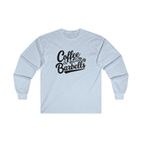 Coffee & Barbells - Unisex Ultra Cotton Long Sleeve Tee - Black Front Logo Plain Back