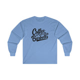 Coffee & Barbells - Unisex Ultra Cotton Long Sleeve Tee - Black Front Logo Plain Back