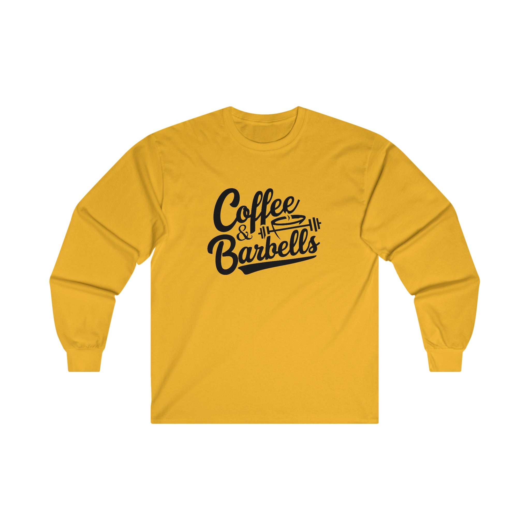 Coffee & Barbells - Unisex Ultra Cotton Long Sleeve Tee - Black Front Logo Plain Back