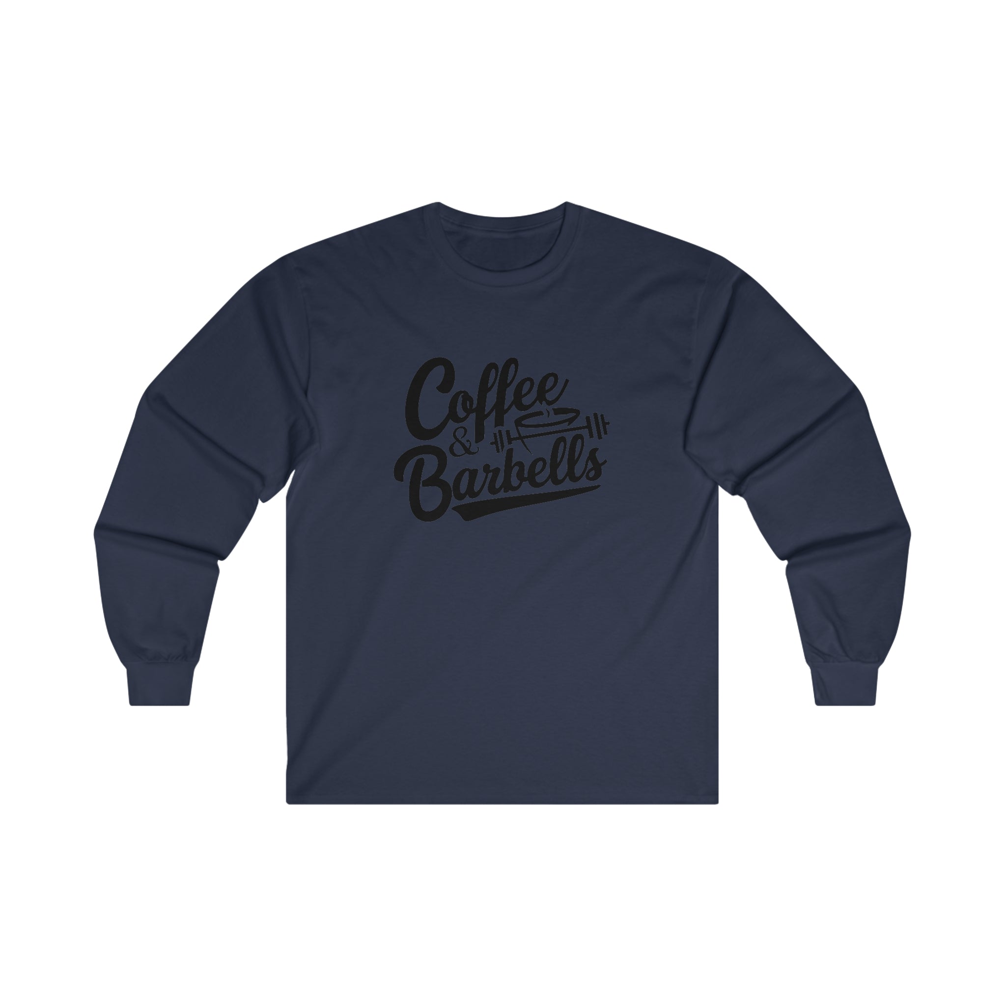 Coffee & Barbells - Unisex Ultra Cotton Long Sleeve Tee - Black Front Logo Plain Back