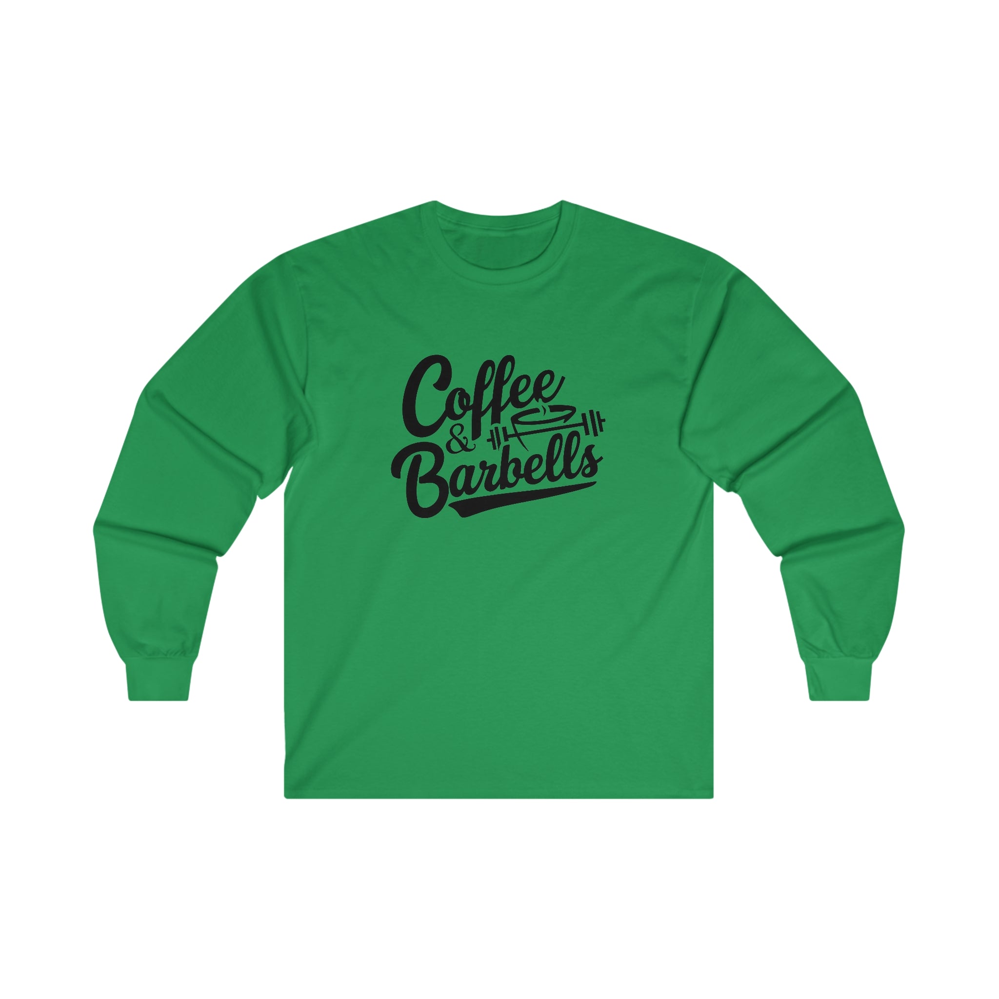 Coffee & Barbells - Unisex Ultra Cotton Long Sleeve Tee - Black Front Logo Plain Back