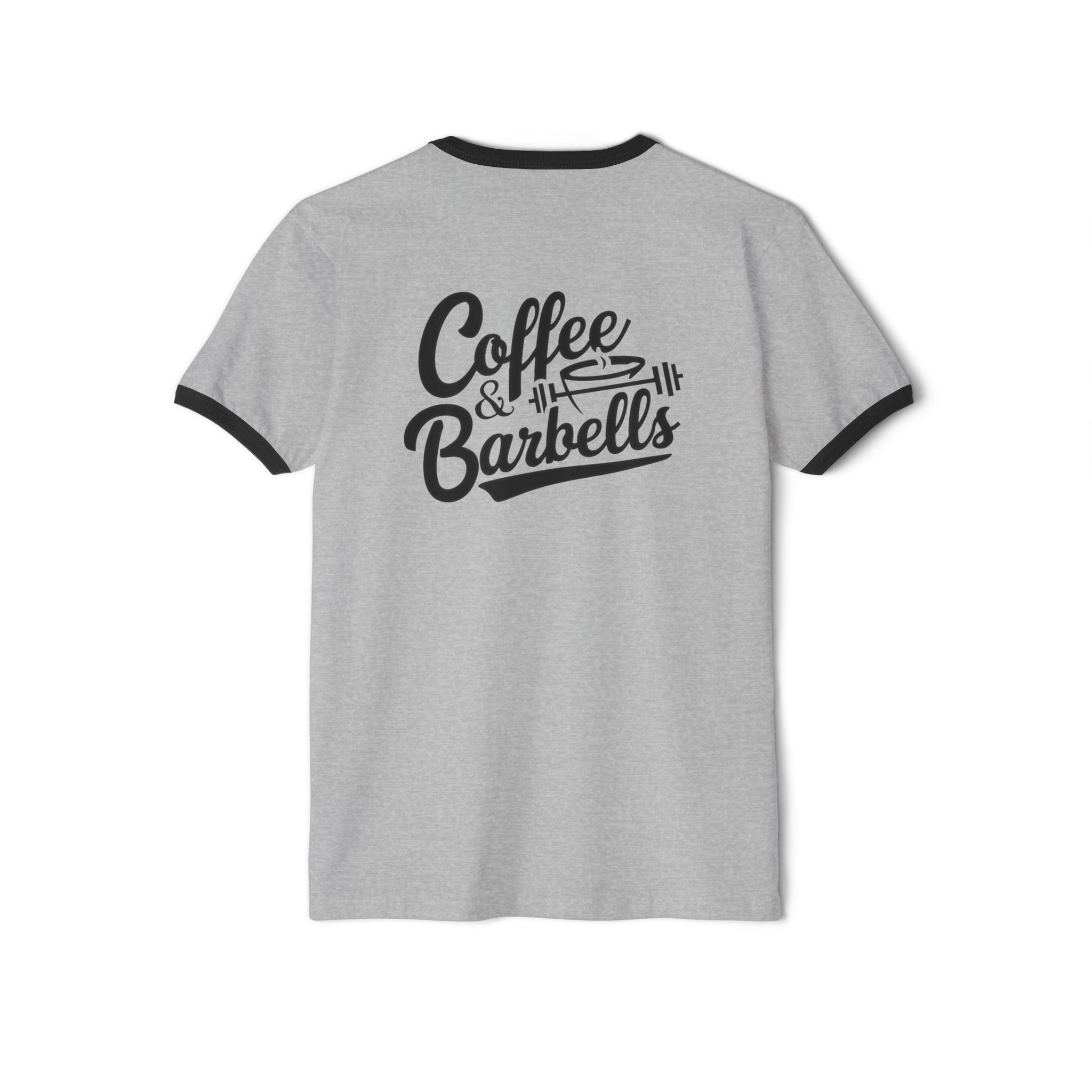 Coffee & Barbells  - Unisex Cotton Ringer T-Shirt - Black Logo Front & Back